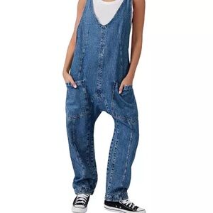 Free People Blue Denim Jumpsuit